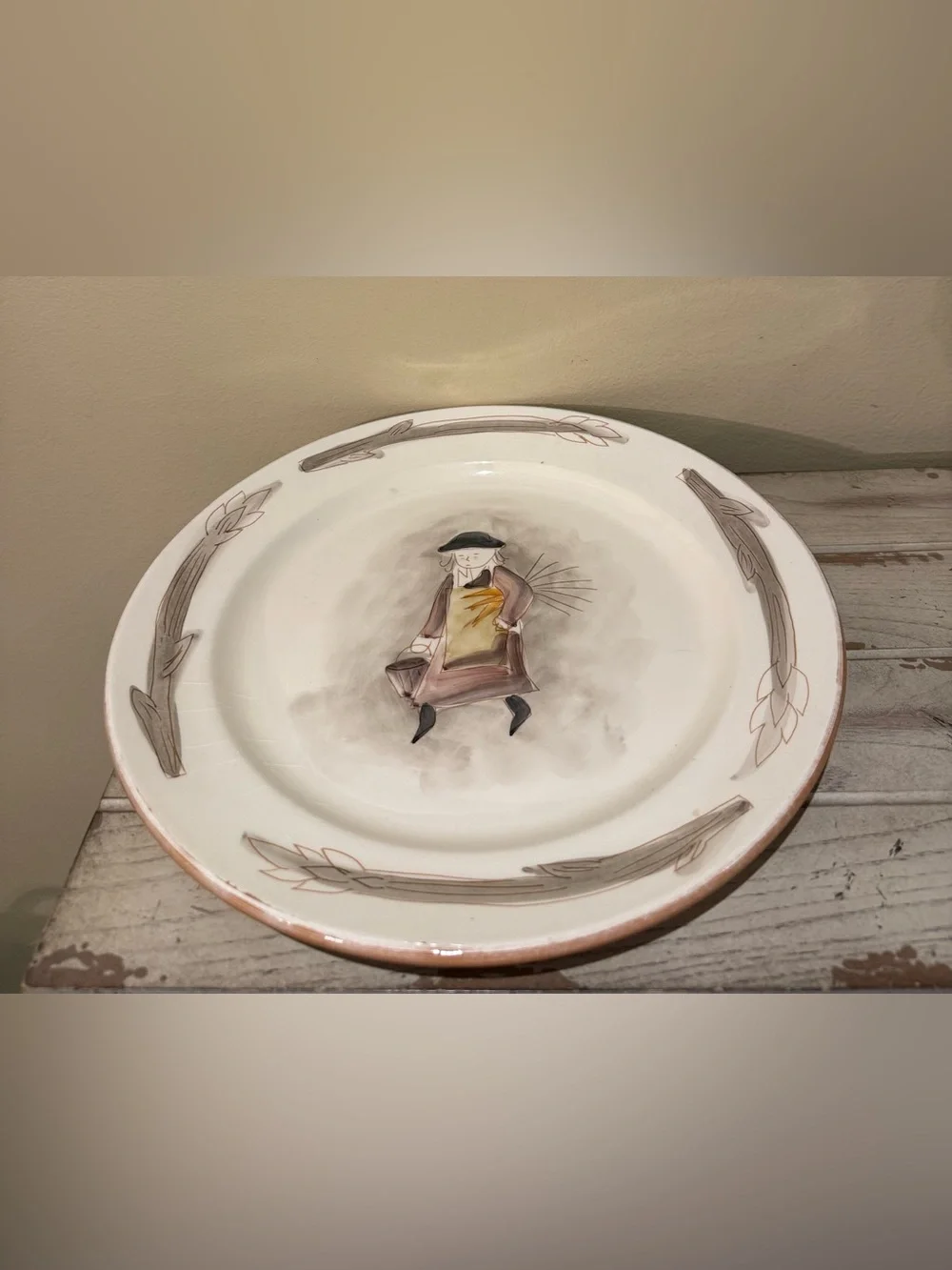 Marco e Cristina Italy Hand Painted Ceramic Platter | Vtg Folk Art Asparagus 13”